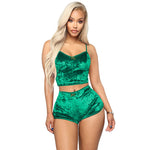 Two Piece Sleeveless Velvet Spaghetti Strap Suit