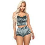 Two Piece Sleeveless Velvet Spaghetti Strap Suit