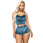 Two Piece Sleeveless Velvet Spaghetti Strap Suit