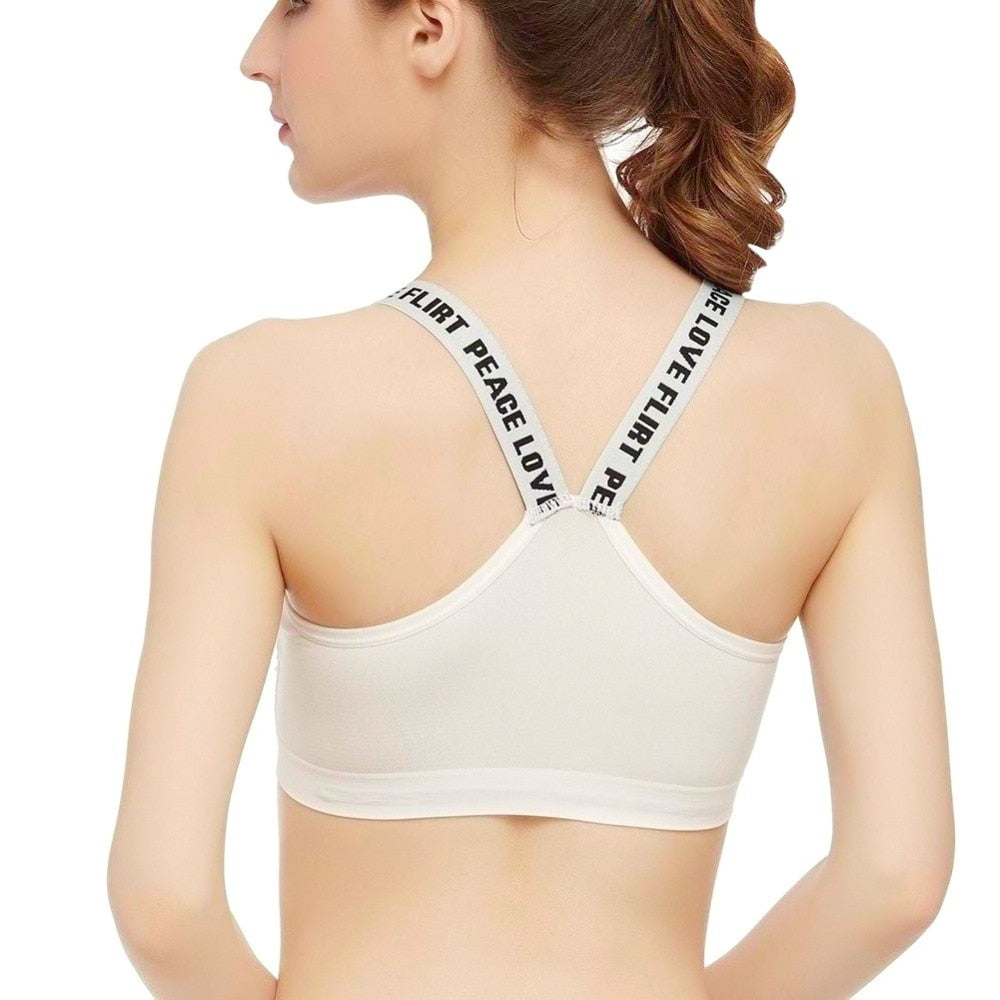 Solid Letter Push Up Sport Bra