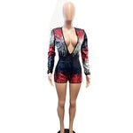 Sheath Long Sleeve Deep V Neck Sequins Romper