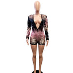 Sheath Long Sleeve Deep V Neck Sequins Romper