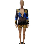Sheath Long Sleeve Deep V Neck Sequins Romper
