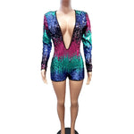 Sheath Long Sleeve Deep V Neck Sequins Romper