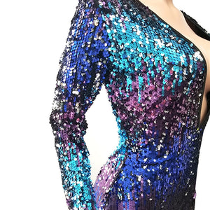 Sheath Long Sleeve Deep V Neck Sequins Romper