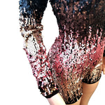 Sheath Long Sleeve Deep V Neck Sequins Romper