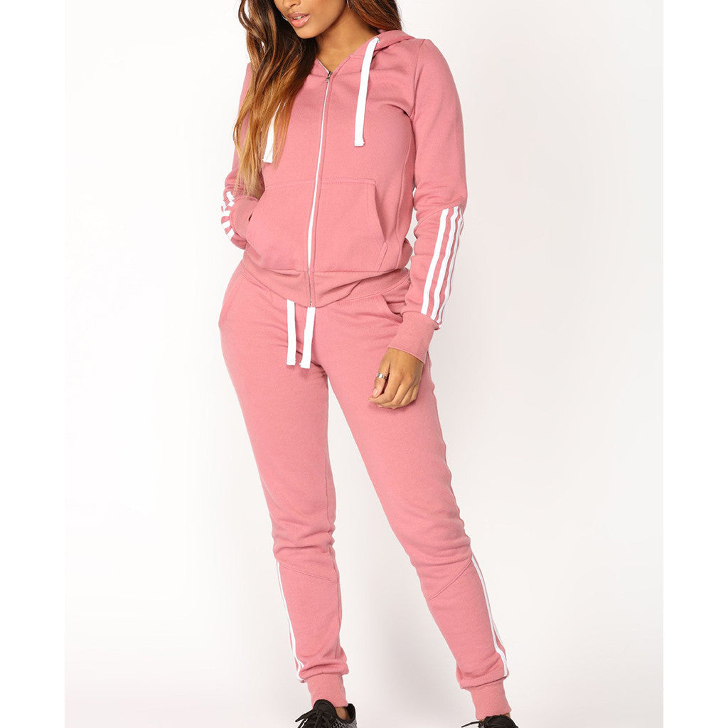 Long Sleeve Tracksuit Stripe Running Set