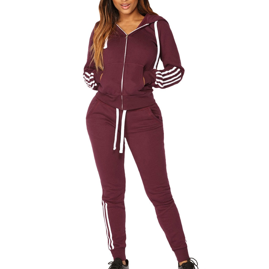 Long Sleeve Tracksuit Stripe Running Set