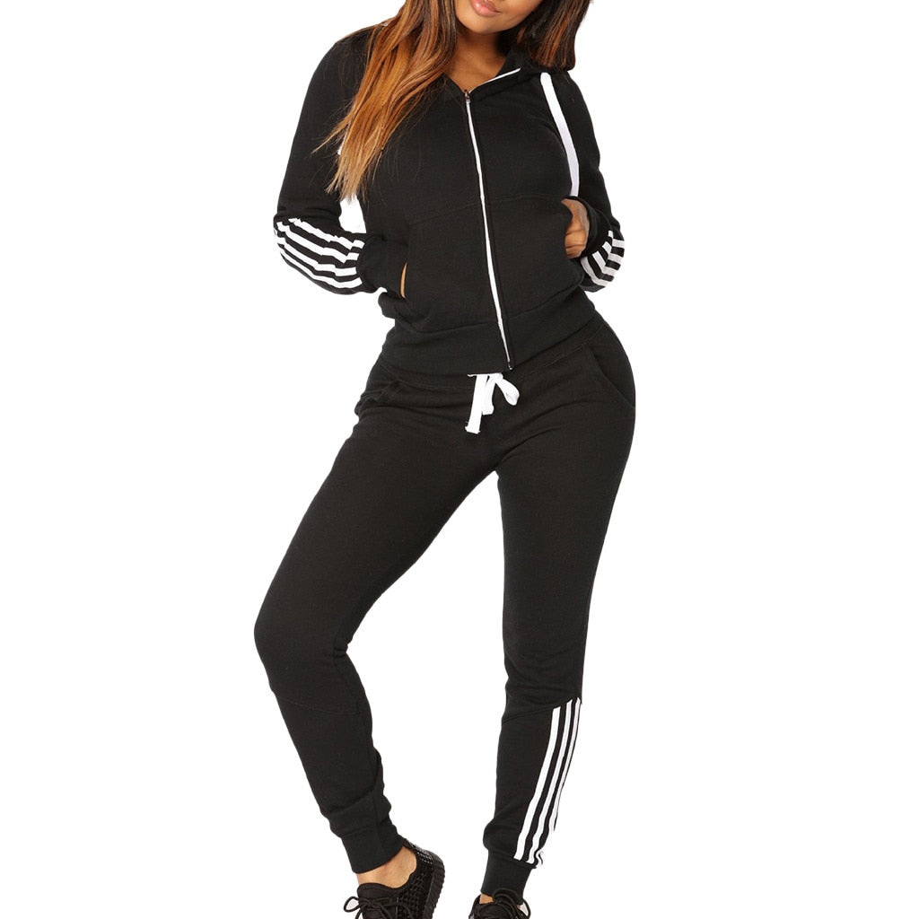 Long Sleeve Tracksuit Stripe Running Set
