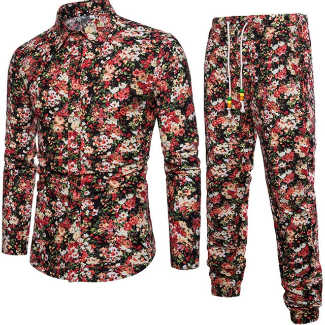 Flower Print 2pcs Long Sleeve Blazin Riche
