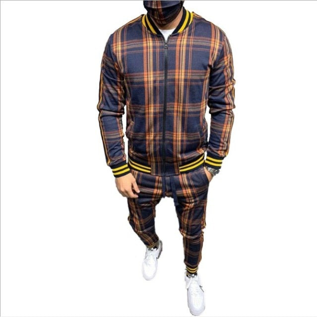 Mens Casual  Patchwork Sports Suit Streetwear