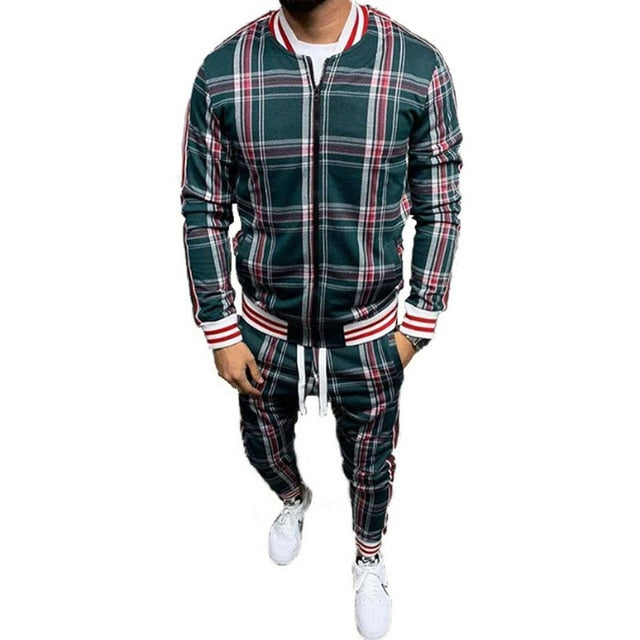 Mens Casual  Patchwork Sports Suit Streetwear