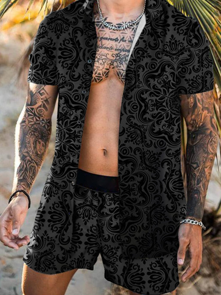 Men's Hawaiian Print Short Sleeve + Beach Pants