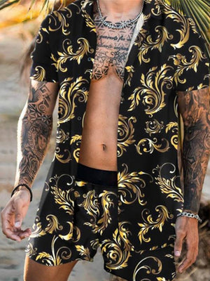 Men's Hawaiian Print Short Sleeve + Beach Pants