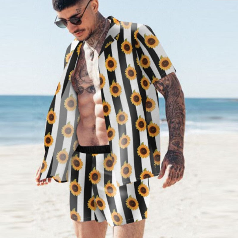Men's Hawaiian Print Short Sleeve + Beach Pants