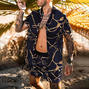Men's Hawaiian Print Short Sleeve + Beach Pants