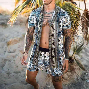 Men's Hawaiian Print Short Sleeve + Beach Pants