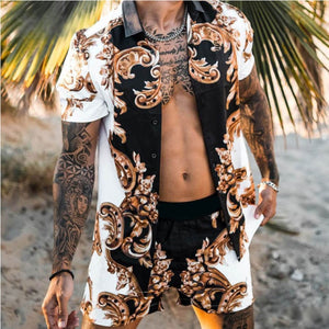 Men's Hawaiian Print Short Sleeve + Beach Pants