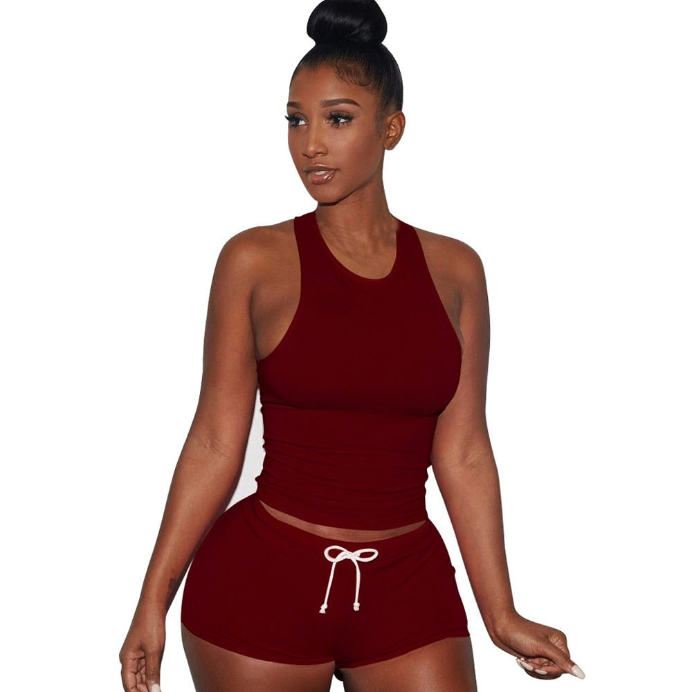 Women Tracksuit Suit Camis Crop Top Pant Two Piece Set