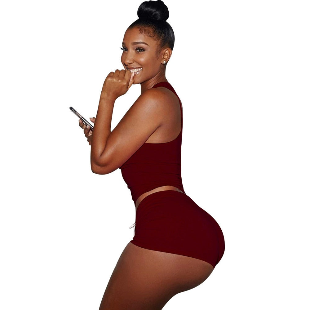 Women Tracksuit Suit Camis Crop Top Pant Two Piece Set
