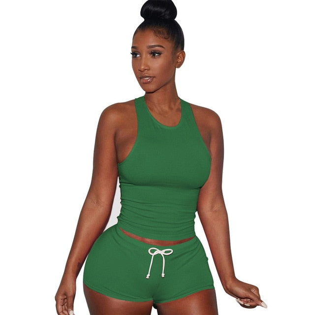 Women Tracksuit Suit Camis Crop Top Pant Two Piece Set