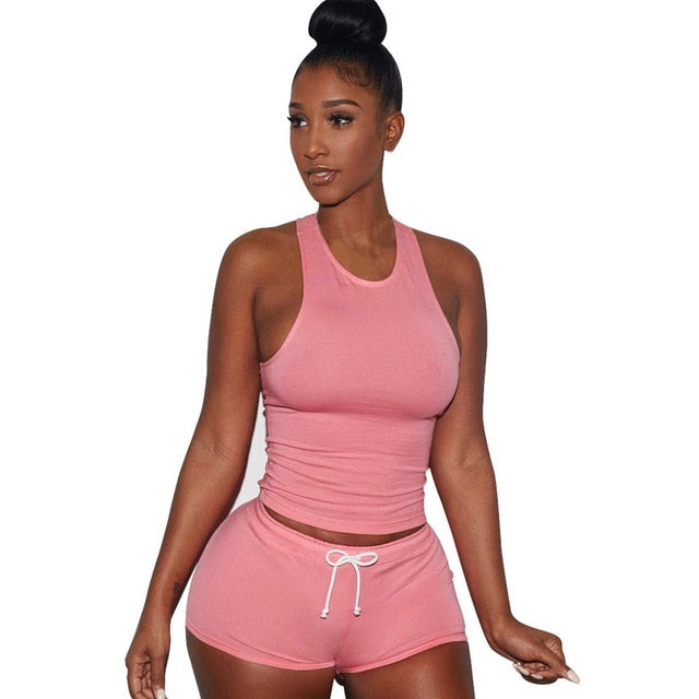 Women Tracksuit Suit Camis Crop Top Pant Two Piece Set