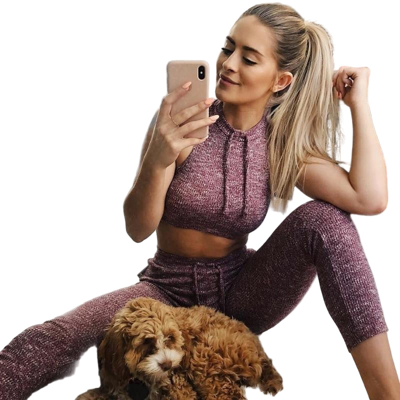High Waist Stretch Leggings & Crop Top Yoga Set Suit