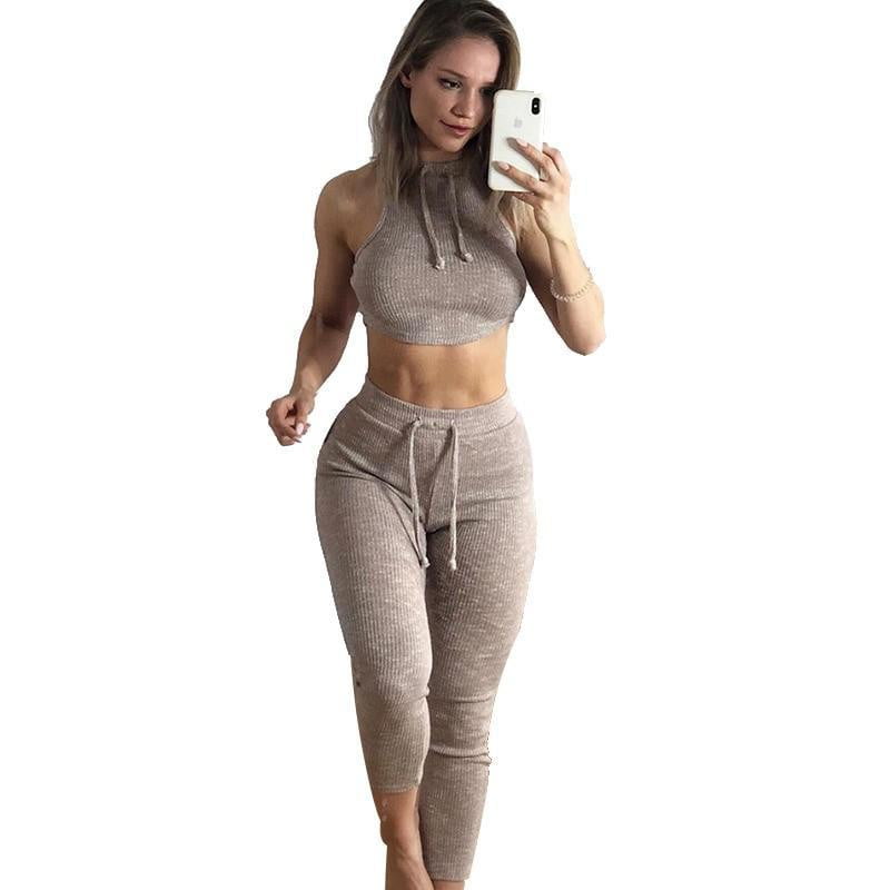 High Waist Stretch Leggings & Crop Top Yoga Set Suit