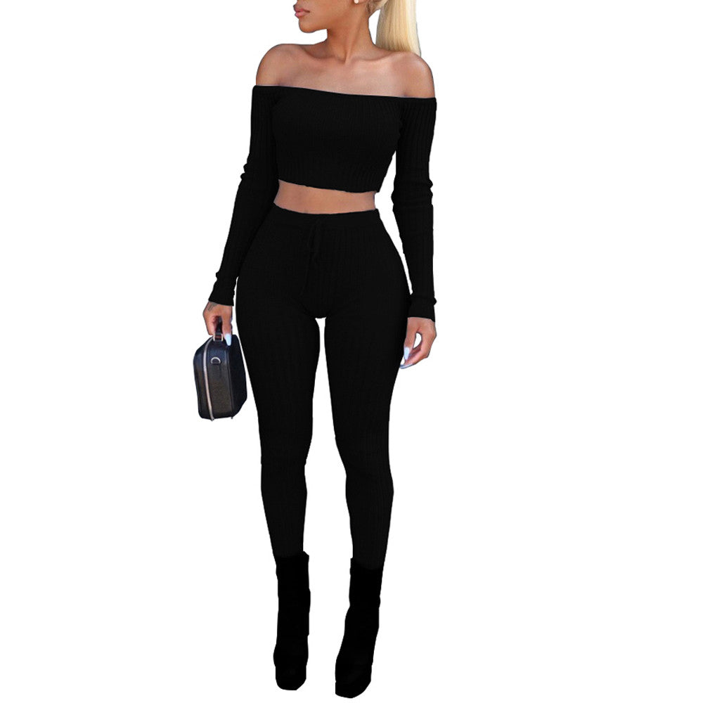 Two Piece Off Shoulder Bandage Crop Top & Leggings Set