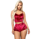 Two Piece Sleeveless Velvet Spaghetti Strap Suit