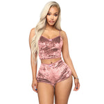 Two Piece Sleeveless Velvet Spaghetti Strap Suit