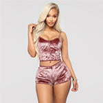 Two Piece Sleeveless Velvet Spaghetti Strap Suit