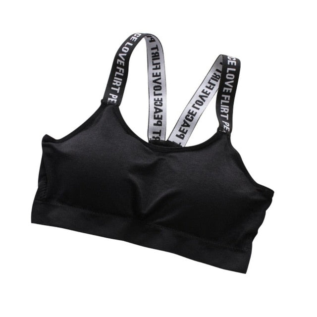 Solid Letter Push Up Sport Bra
