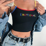 Emotional Embroidery Spaghetti Strap Tank Tops