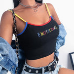 Emotional Embroidery Spaghetti Strap Tank Tops
