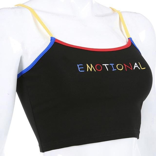 Emotional Embroidery Spaghetti Strap Tank Tops